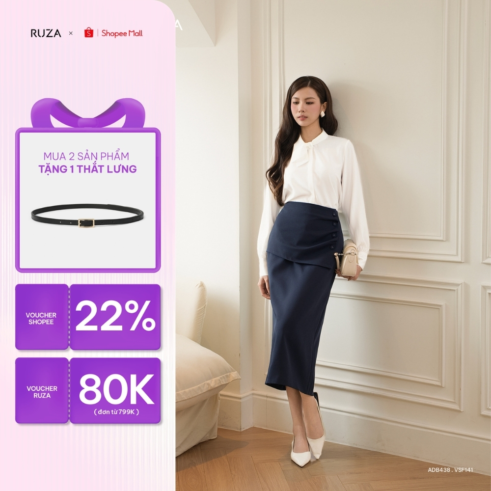 Chân váy suông basic RUZA kiểu dáng sang trọng thanh lịch VSF141 VSF142