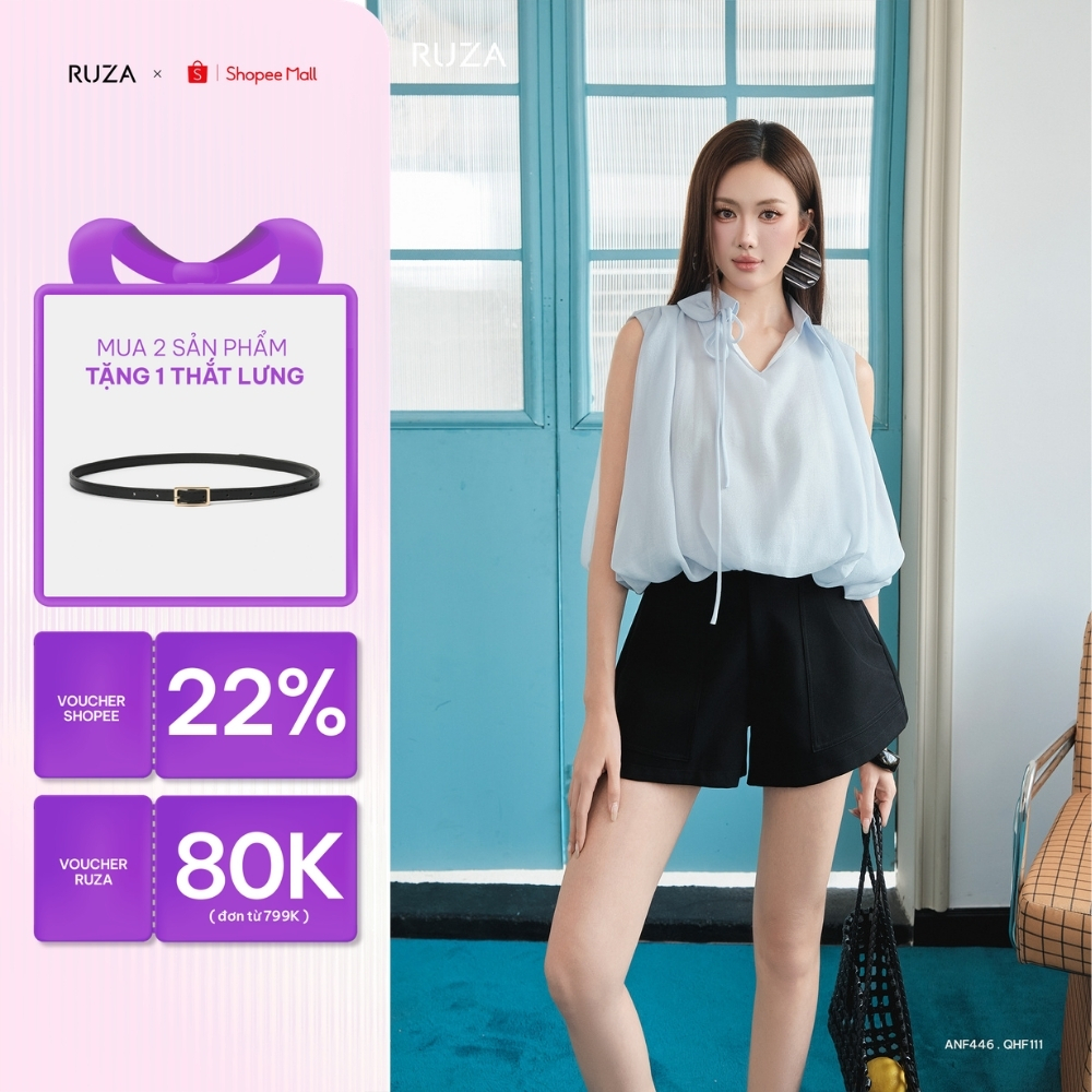 Áo sơ mi nữ tay ngắn RUZA kiểu dáng sang trọng thời trang công sở thanh lịch ANF446