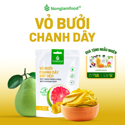 Vỏ Bưởi Chanh Dây Sấy Dẻo NONGLAMFOOD Dẻo Mềm Chua Ngọt Tự Nhiên Trái Cây Sấy, Đồ Ăn Vặt Túi 45g