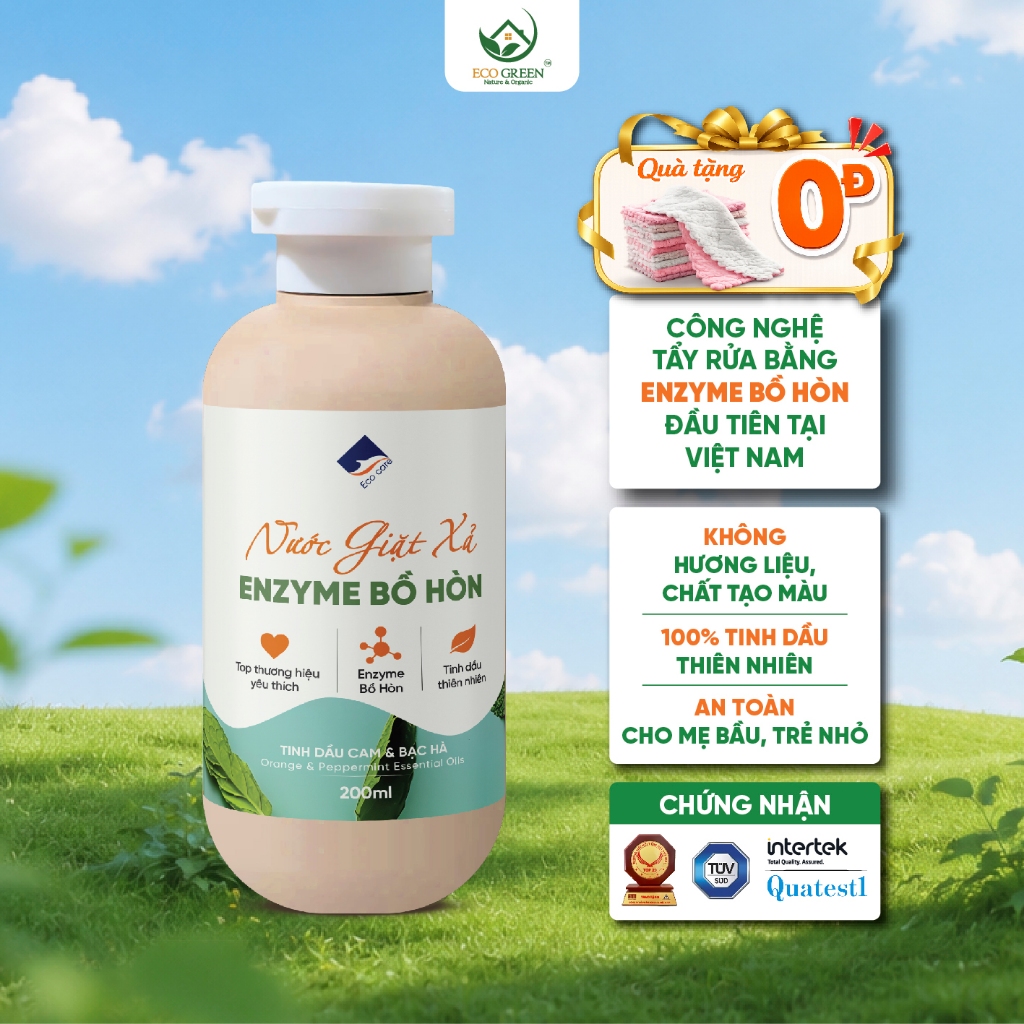 COMBO chăm sóc nhà cửa nhỏ xinh Ecocare Nước giặt cam bạc hà/nước rửa chén chanh gừng/tẩy dầu mỡ quế