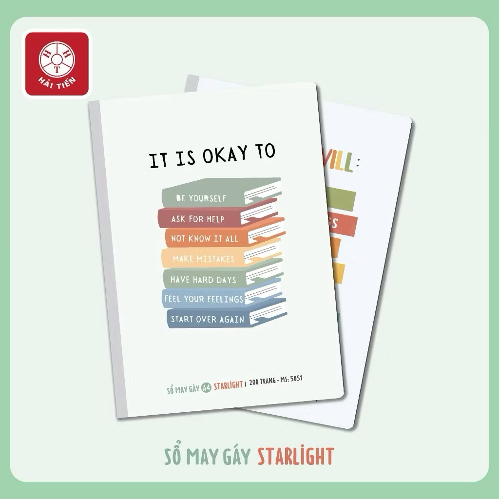 Sổ_Vở may gáy bìa bồi A4 Kẻ ngang 200,300,400 trang khổ giấy A4,A5,A6 Starlight Hải Tiến