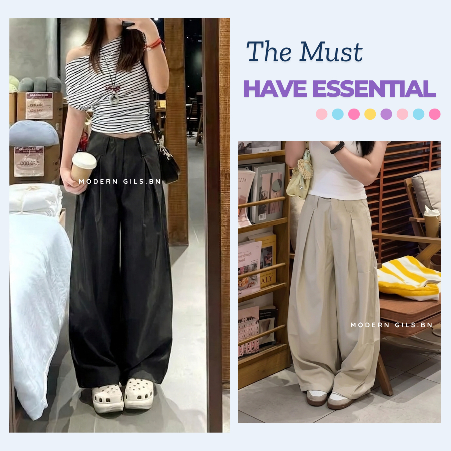 Quần Kaki Nữ Ống Rộng Xếp Ly Cạp Trễ Modern Girls, Quần Kaki Nữ Basic Phong Cách Trẻ Trung