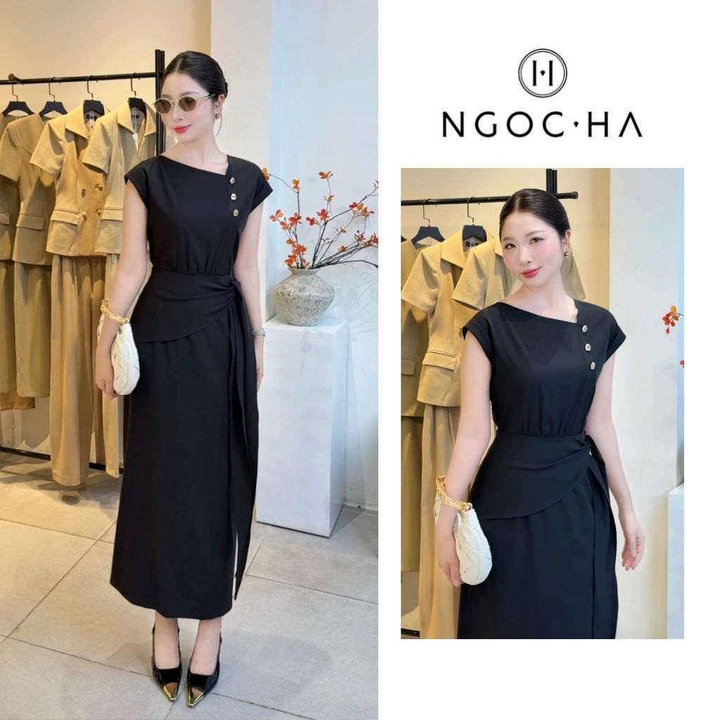 Đầm Công Sở Nữ Sang Chảnh NGOC HA DESIGN Bijou Dress Rớt Vai Buộc Hông Che Khuyết Điểm D1066