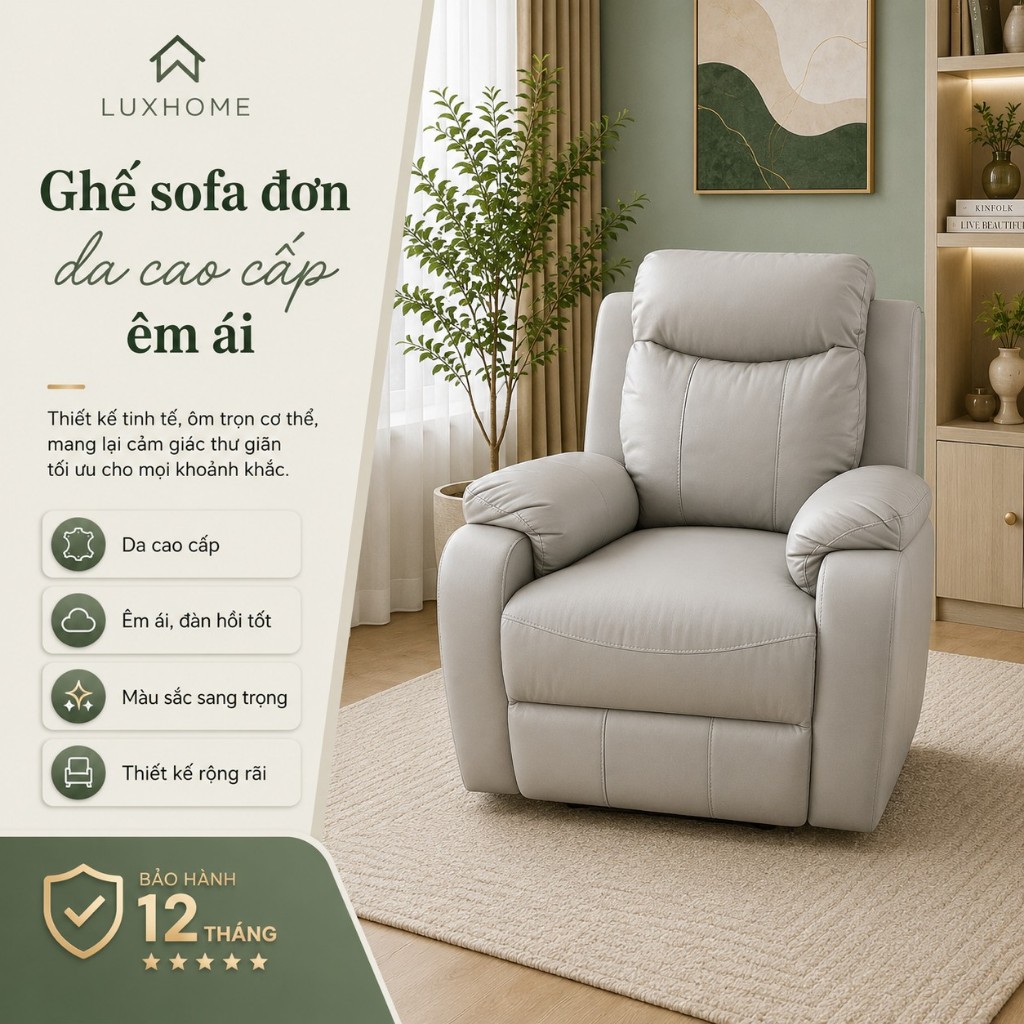 Ghế sofa đơn thư giãn điều chỉnh bằng điện, ghế sofa lười phòng khách ngồi giải trí đọc sách coi phi