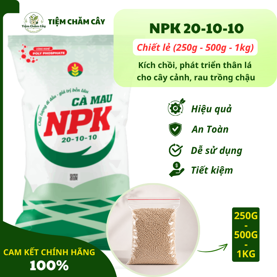 (1kg) Phân bón Phát triển Thân lá cây cảnh, Rau ban công | NPK Cà Mau 20-10-10