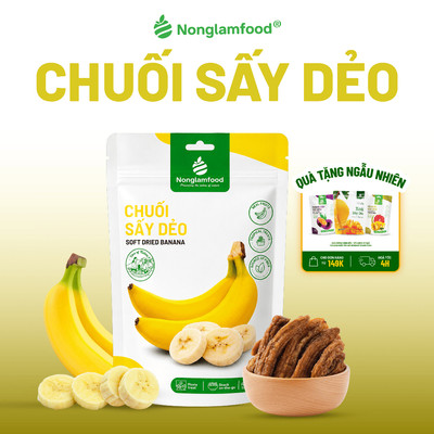 Chuối Sấy Dẻo Không Đường NONGLAMFOOD Dẻo Mềm Ngọt Tự Nhiên Đồ Ăn Vặt Trái Cây Sấy Túi 100g