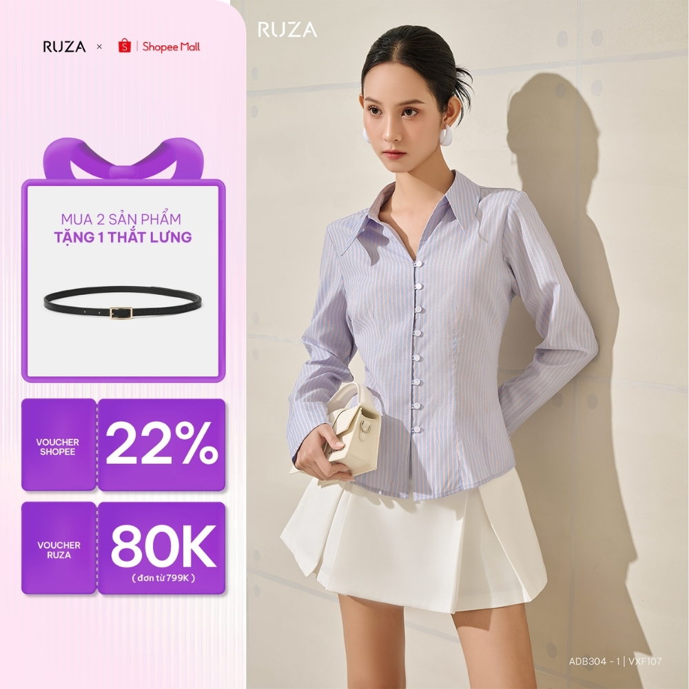 Áo sơ mi nữ tay dài RUZA công sở thiết kế basic thanh lịch sang trọng ADB304