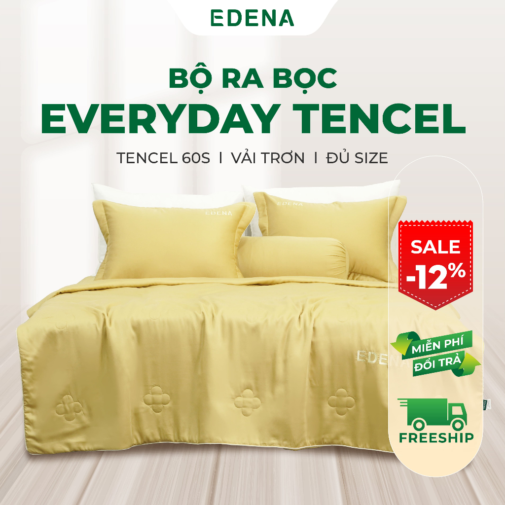 Bộ Chăn Ga (Ra) 5 Món Tencel 60s Edena , Mềm Mịn Thoáng Mát, Đủ Size