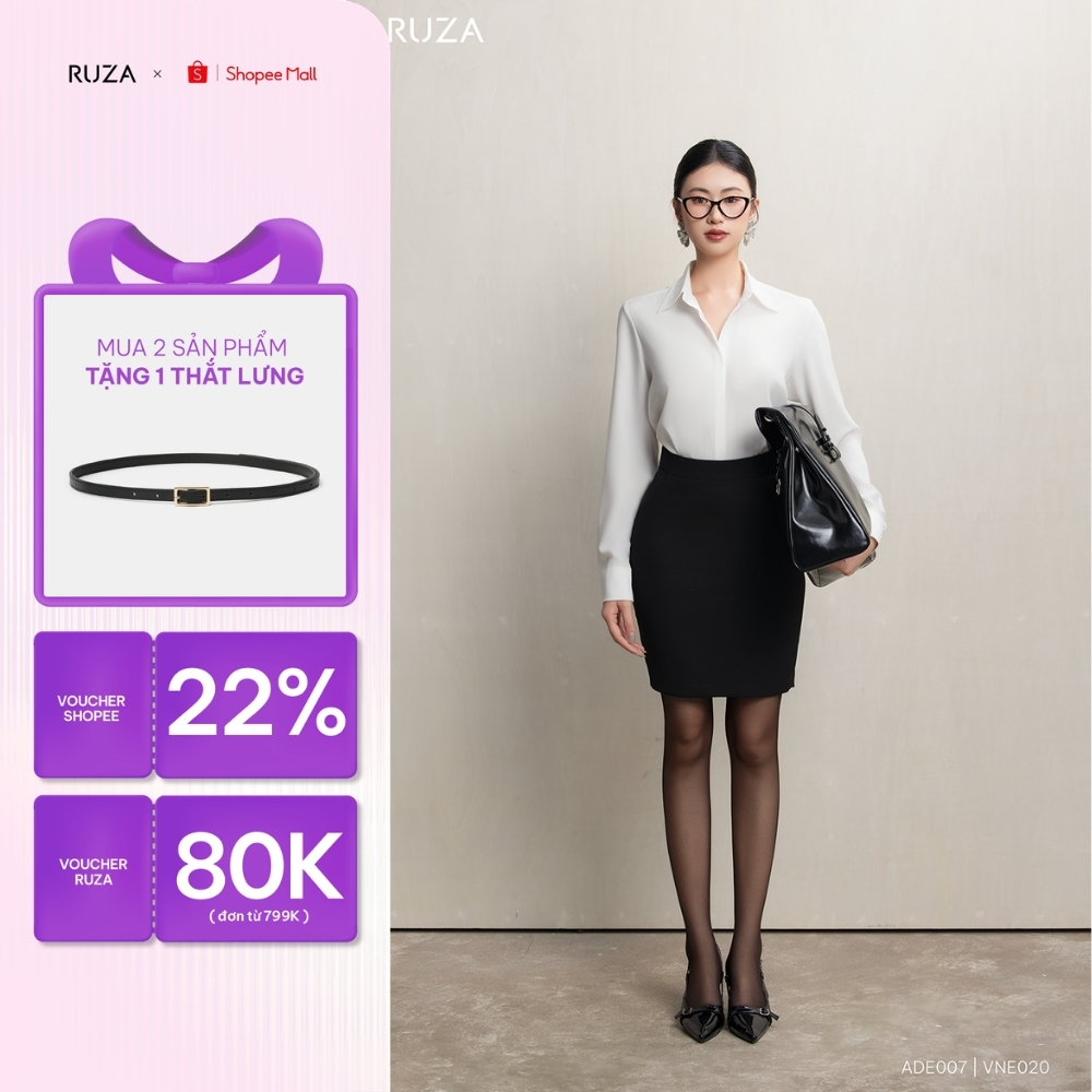 Chân váy ngắn nữ RUZA lụa chéo dáng công sở thời trang thanh lịch RUZA VNC008 09