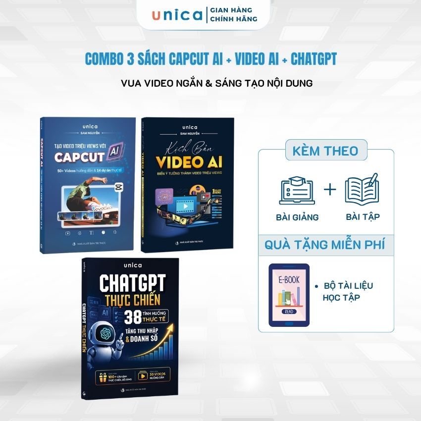 Combo 3 Sách ChatGPT - Capcut - Video Tăng Hiệu Suất Làm Video Ngắn và Sáng tạo Nội dung
