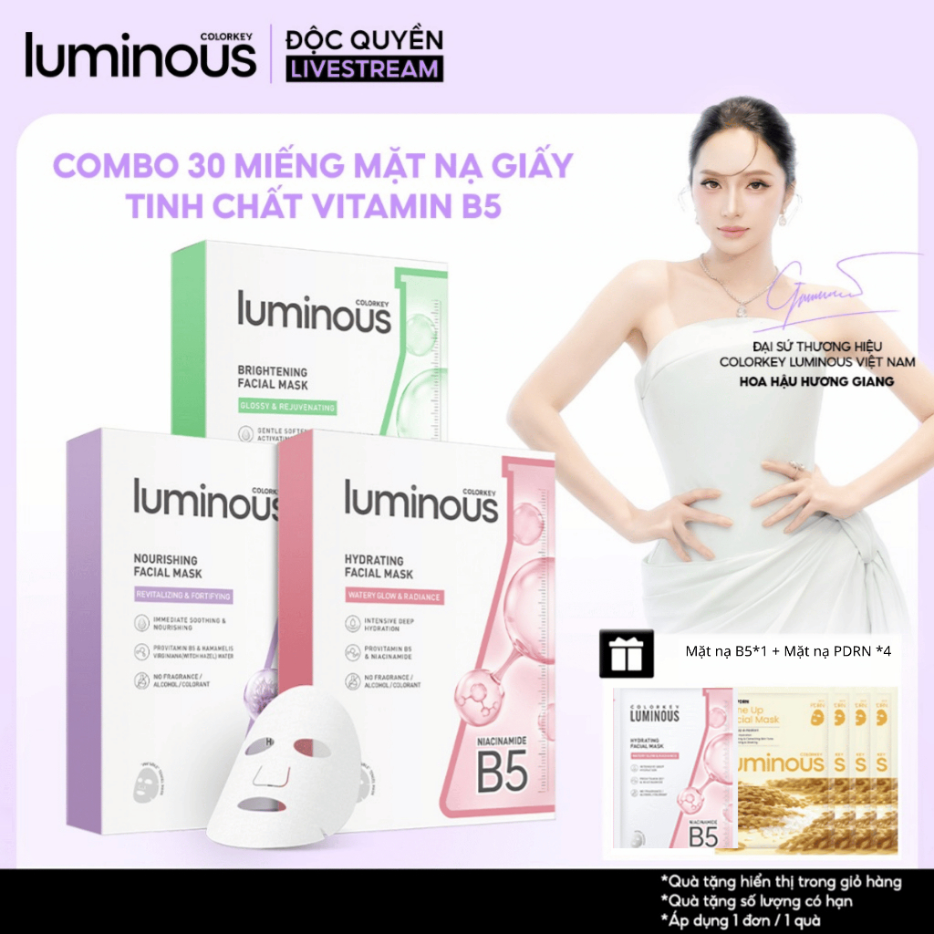 [LIVE] COMBO 3 Hộp Mặt Nạ Giấy COLORKEY LUMINOUS Vitamin B5 Cấp Ẩm Cho Da Mịn Màng 10 miếng/hộp