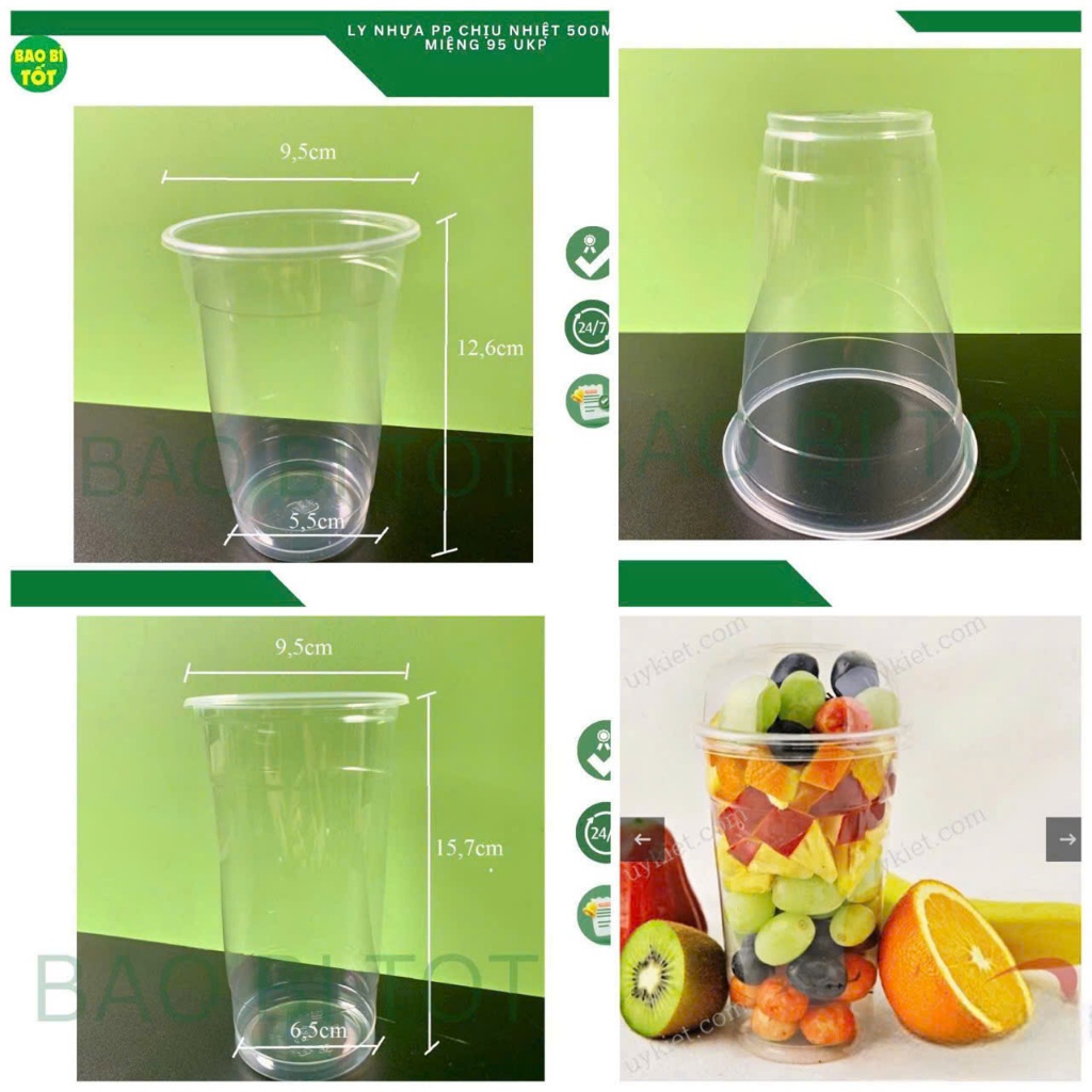 [50 cái] Ly nhựa PP dày UKP chịu nhiệt 360ml/500ml/700ml
