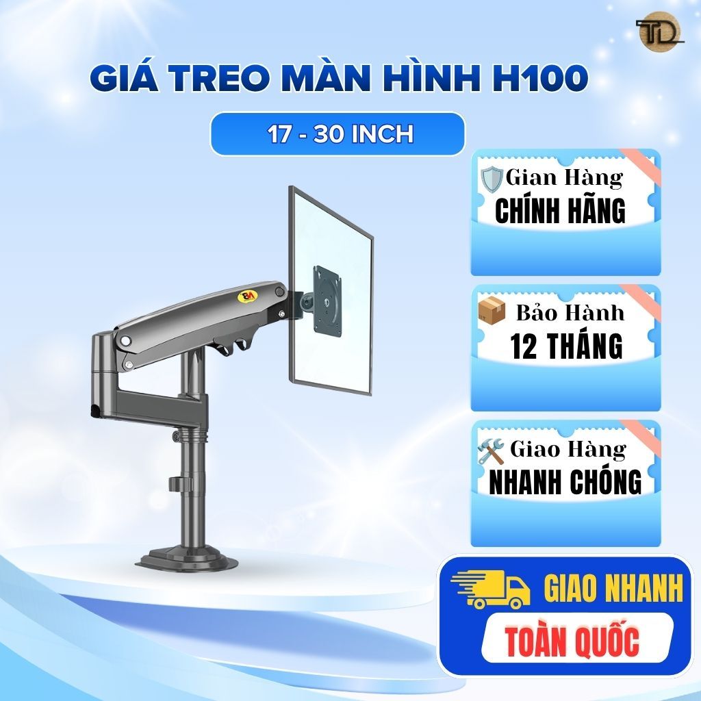 North Bayou Giá Treo Màn Hình H100 Hợp Kim Nhôm Màu Xám 17-30 Inch Tay Cơ Khí Xoay 360° Tải 9Kg