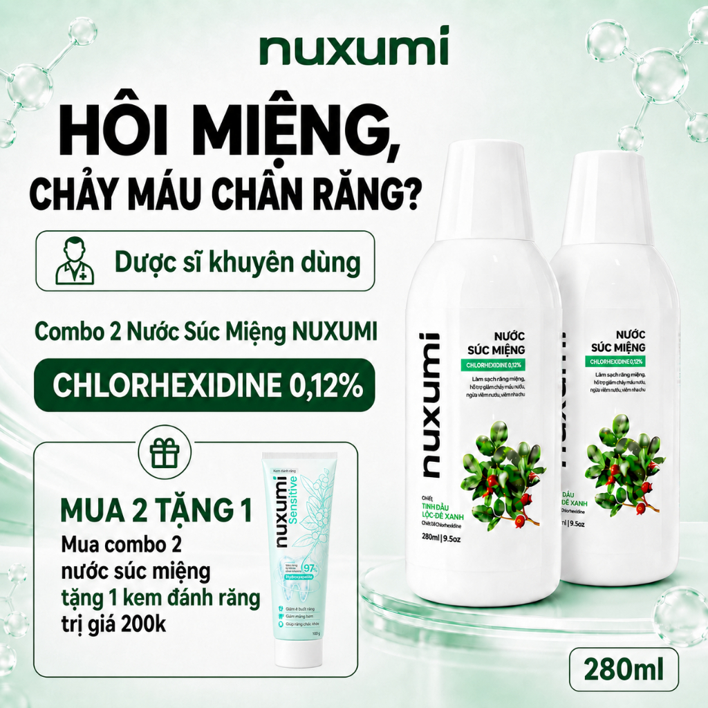 Combo 2 Nước Súc Miệng Nuxumi Giảm Hôi Miệng, Chăm Sóc Nướu, Hơi Thở Thơm Mát, Không Cồn 280ml
