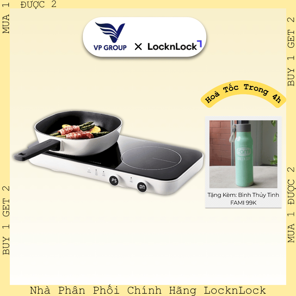Bếp Điện Từ Đôi LocknLock EJI326WHT 2800W – 2 Vùng Nấu