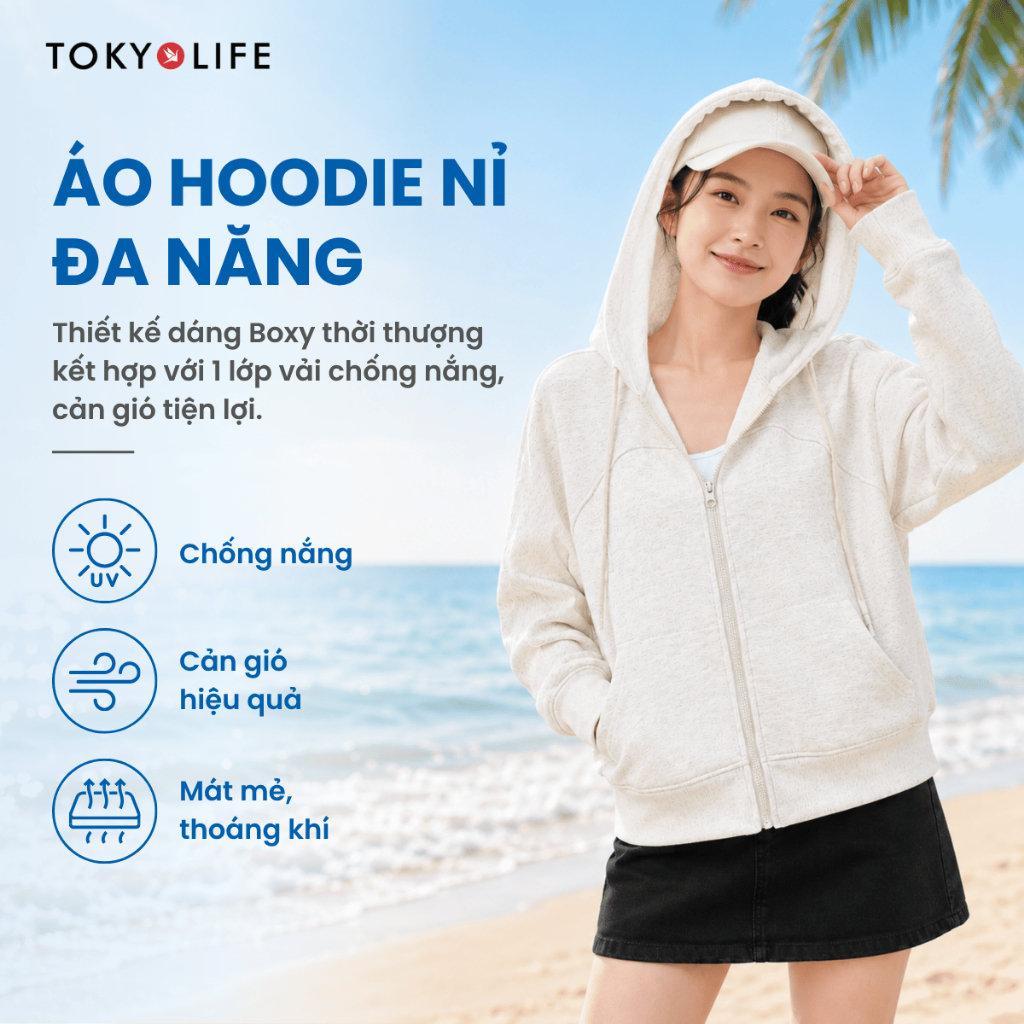 [LIVE] Áo Khoác Nỉ Hoodie Zip Nữ Form Boxy Vải Cotton Thoáng Mát 40005492 - TOKYOLIFE