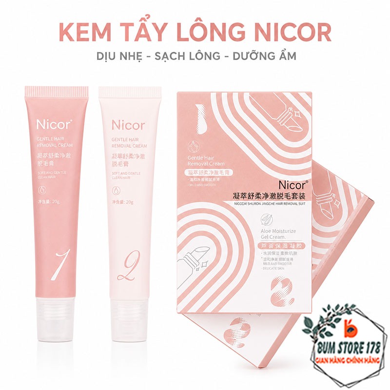 Kem Tẩy Lông Nicor Bộ 2 Tuýp, Kem Làm Sạch Lông Dịu Nhẹ Kèm Gel Dưỡng Ẩm