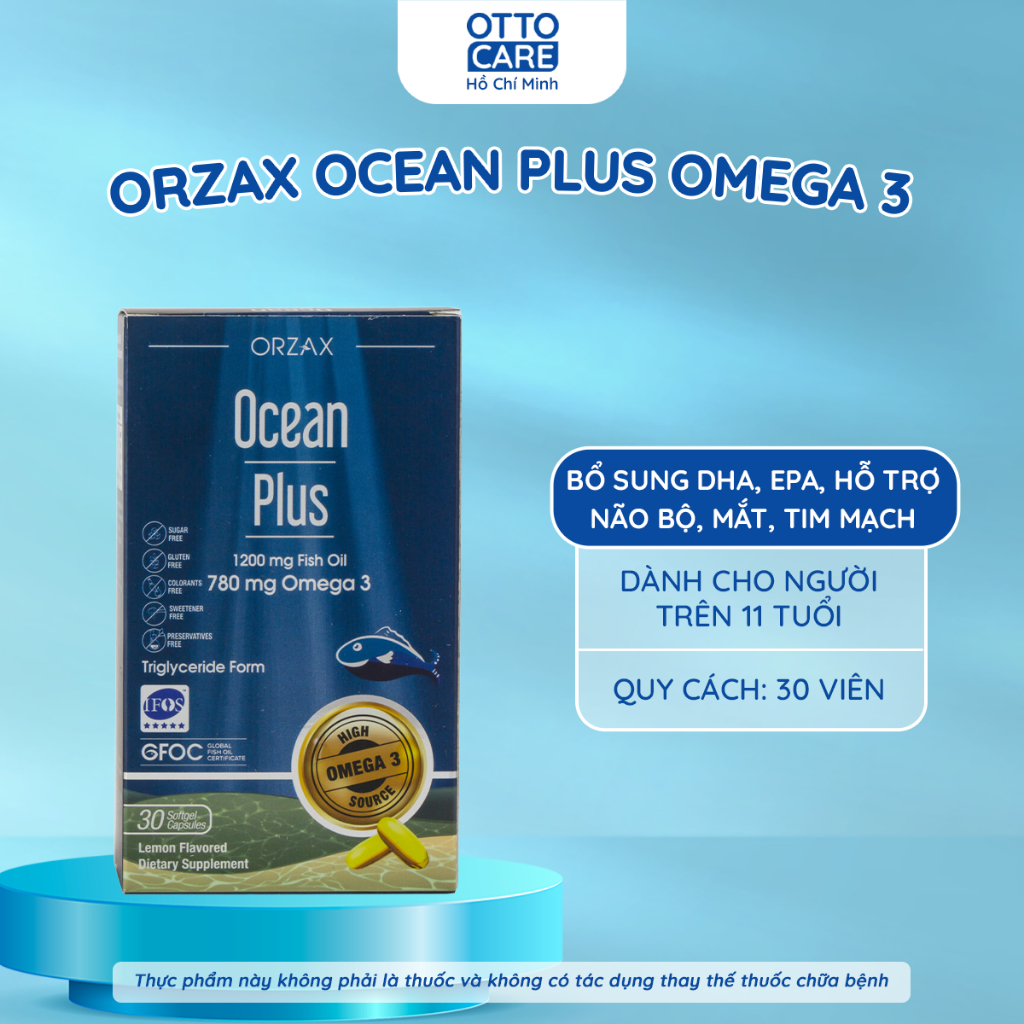 Omega-3 ORZAX Ocean Plus 30 Viên | Bổ Sung DHA EPA, Hỗ Trợ Não Bộ, Mắt, Tim Mạch