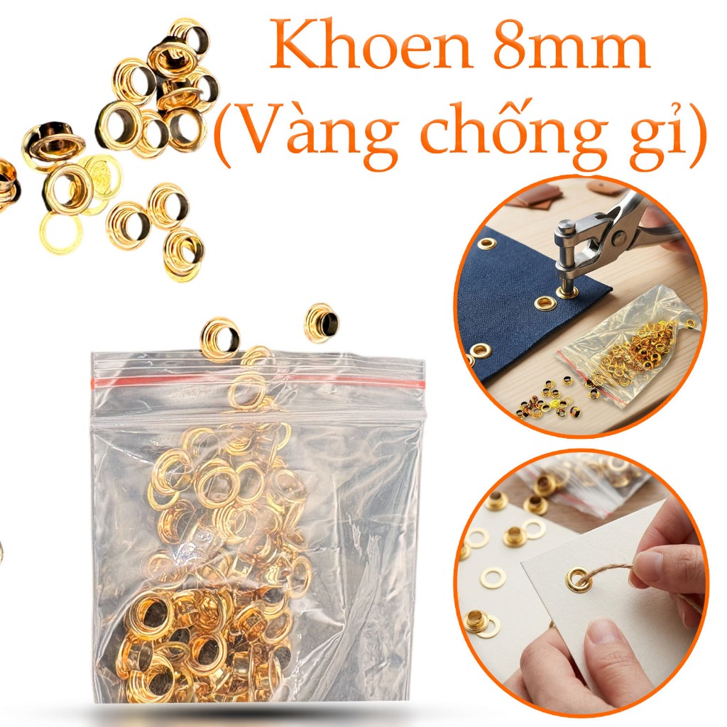 Khoen Ore 4mm Màu Vàng Set 100 Cặp - Khoen Mắt Cáo Tròn Mini Luồn Dây Giày Thắt Lưng Túi Xách Đồ Da