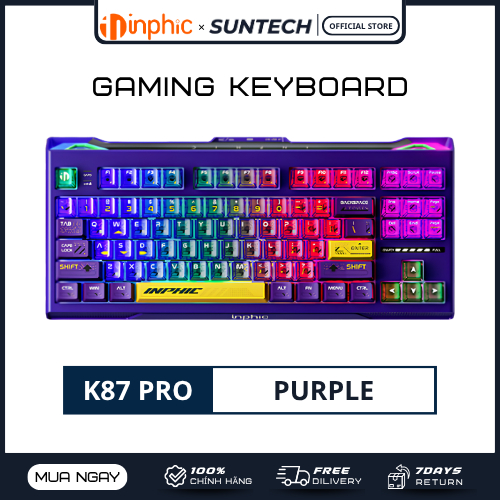 Bàn Phím Cơ INPHIC K87 Pro Purple | 10.000mAh, TTC Black Gold, Gasket Mount, Full Foam, Hot-swap, RG