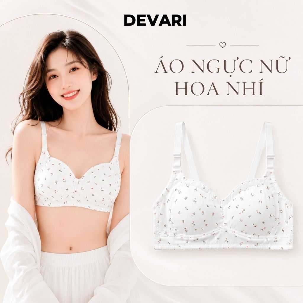 Áo ngực nữ cotton không gọng đệm mút mỏng mềm mại, Áo lót học sinh họa tiết dễ thương DEVARI A739