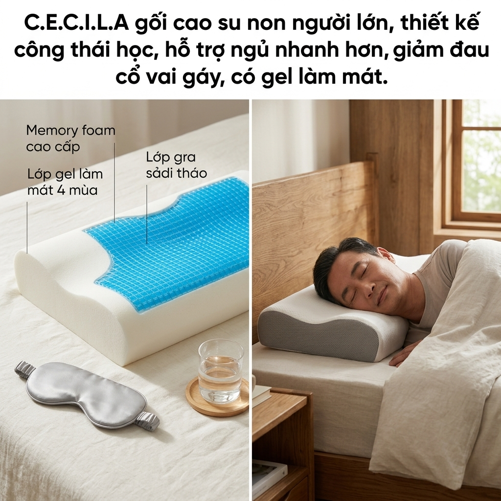 Gối Cao Su Non Người Lớn CECILA Công Thái Học Có Gel Lạnh Êm Ái