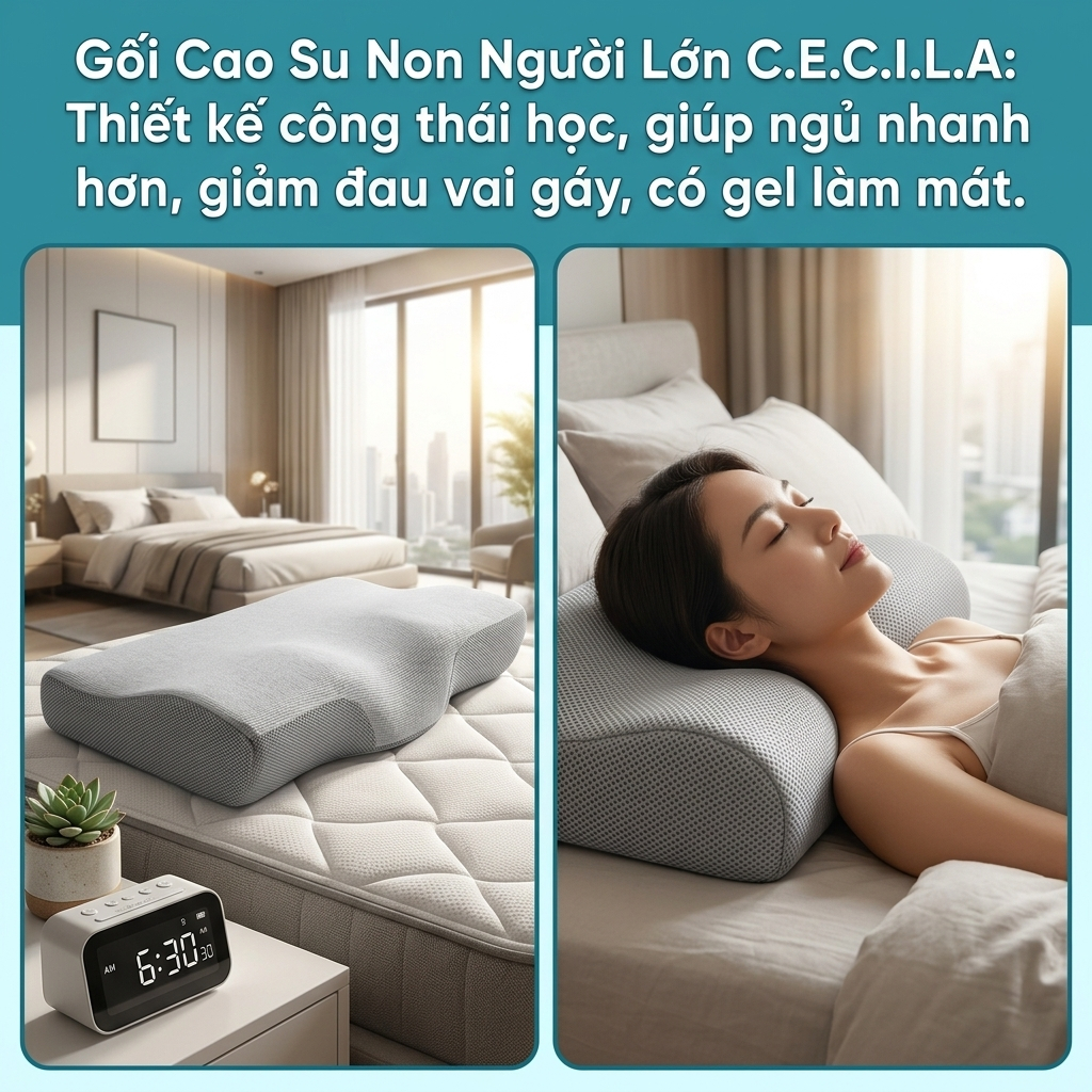 Gối Cao Su Non CECILA Kê Cổ Vai Gáy Thiết Kế Công Thái Học Cao Cấp