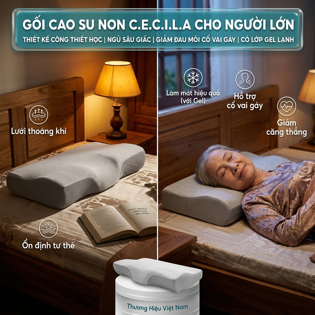 Gối Cao Su Non CECILA Người Lớn Kê Cổ Chống Mỏi Thiết Kế Ôm Sát