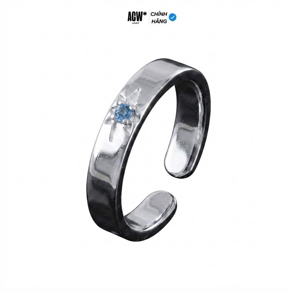 Nhẫn bạc Ý 925 Access Workshop – Nhẫn Cặp Freesize Khảm Đá Blue Rune
