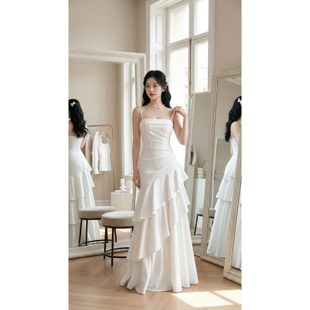 LEE.RIN BOUTIQUE DP12 ĐẦM PHI 2 DÂY RỚT VAI BÈO VÁY 2 TẦNG
