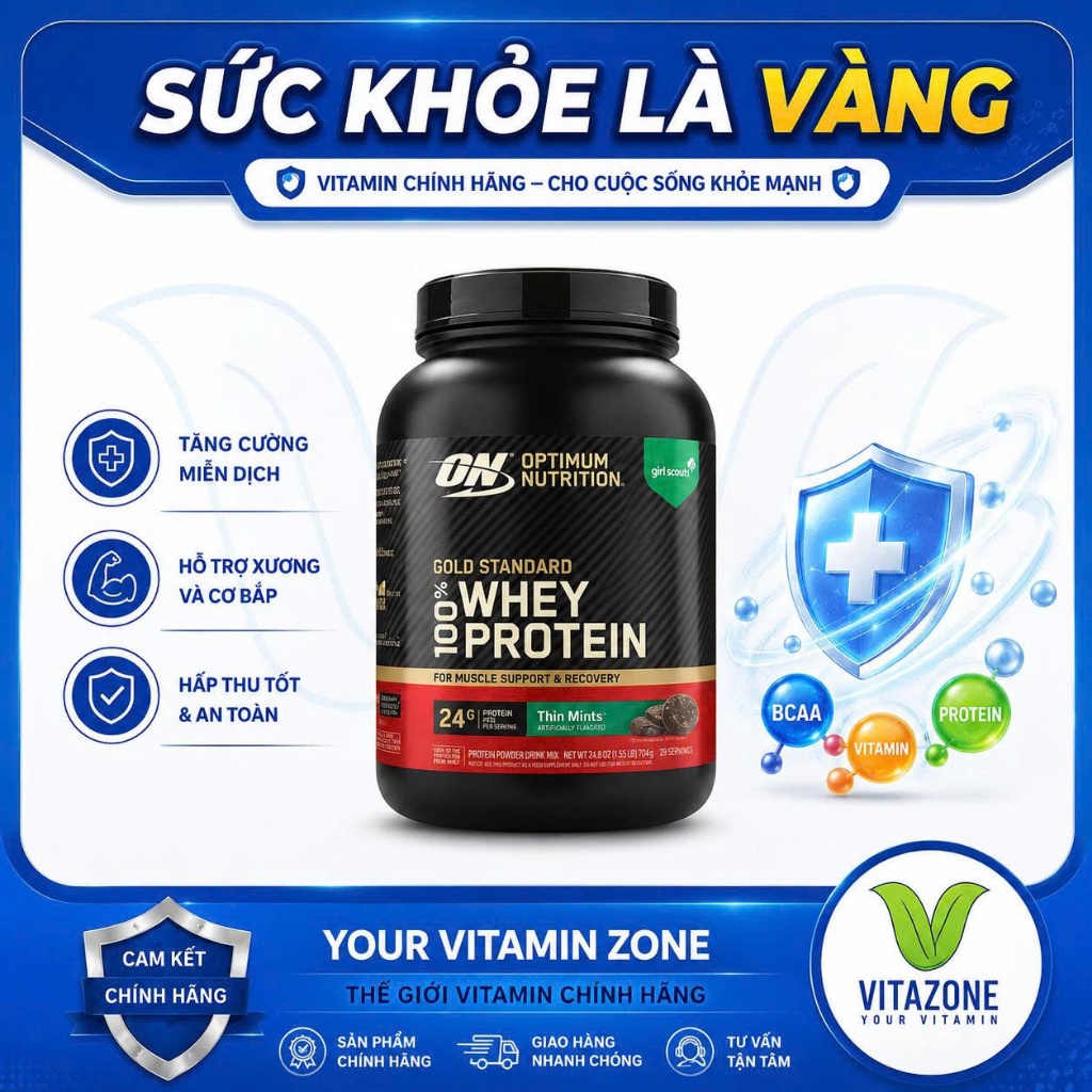 Optimum Nutrition 100% Gold Standard Whey 1.5lbs Protein Cao Cấp 22 Servings
