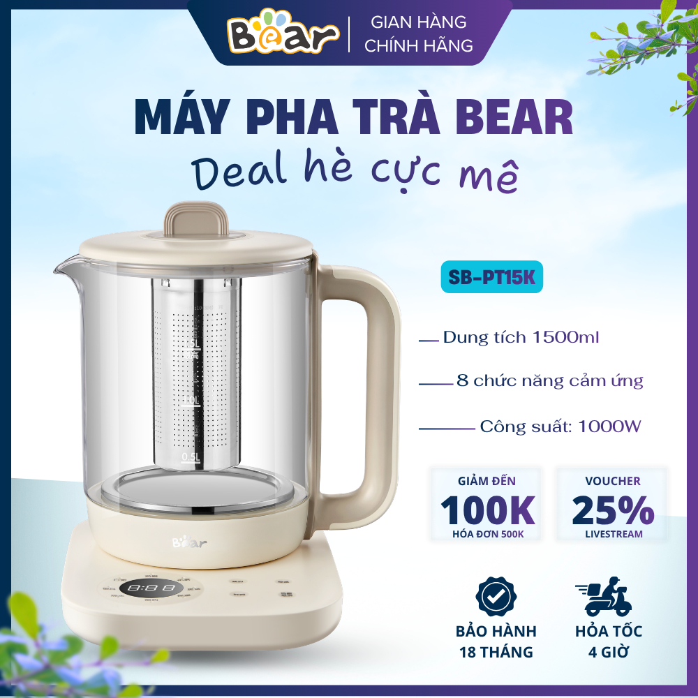 SB-PT15K Máy Pha Trà Bear 1.5L 12 Chế Độ Đun Tự Động Hẹn Giờ 9h Công Suất 1000W Cam Kết Chất Lượng