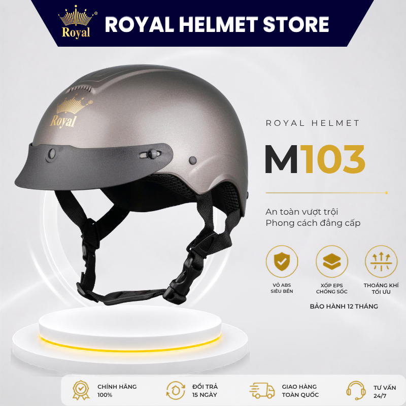 Mũ bảo hiểm Royal Nửa Đầu M103 chính hãng nam nữ, Mũ bảo hiểm nửa đầu Royal Lưỡi Trai