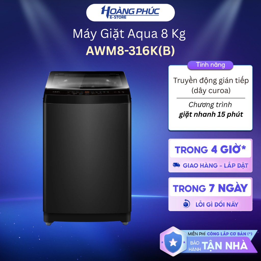 Máy Giặt Aqua 8 Kg  AWM8-316K(B) || 9 Kg AWM9-316K(B)  {TOÀN QUỐC}