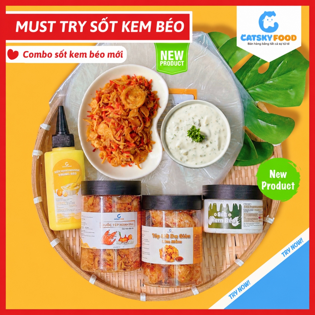 [MỚI] Must Try Sốt Kem Béo - Bánh tráng phơi sương Catsky Food combo đồ ăn vặt tiện lợi