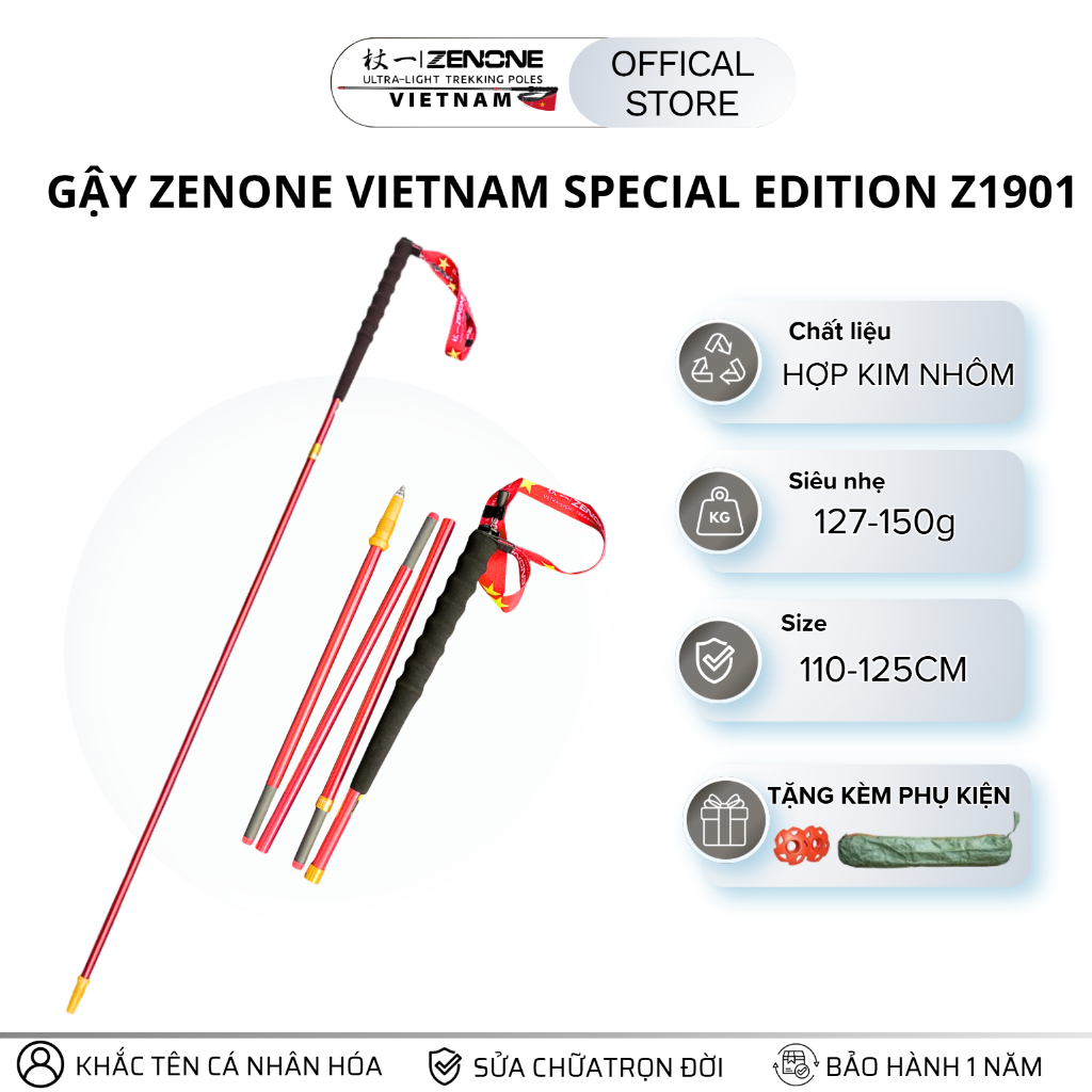 Gậy chạy trail leo núi Zenone Z1901 Vietnam Special Edition full nhôm - 2 gậy