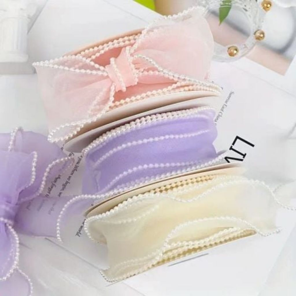 Ruy băng voan viền ngọc đủ 5yard có lõi