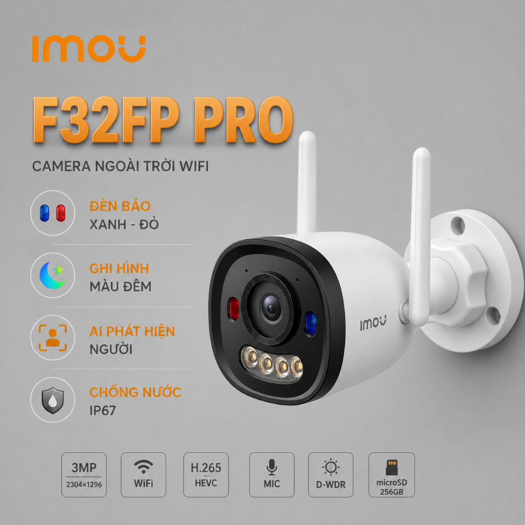 (QUÀ TẶNG đơn cam+thẻ)Camera Wifi Ngoài Trời IMOU F32FP/F32FP PRO 3MP 2K Full Color, Ghi Âm