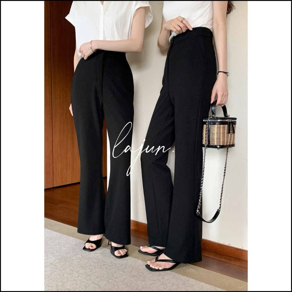 [LAJUN KOREA] Quần Slacks Hip Up Co Giãn Có Xốp Độn Hông Mỏng Form Loe Lưng Cao Tôn Dáng Dễ Phối