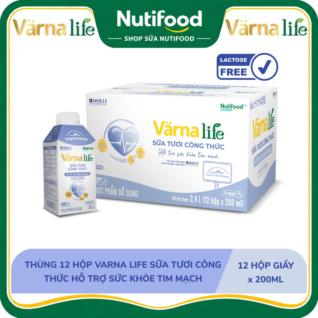Thùng 12 Hộp 200mL Varna Life Sữa Tươi Công Thức Hỗ Trợ Sức Khỏe Tim Mạch - SHOP SỮA NUTIFOOD