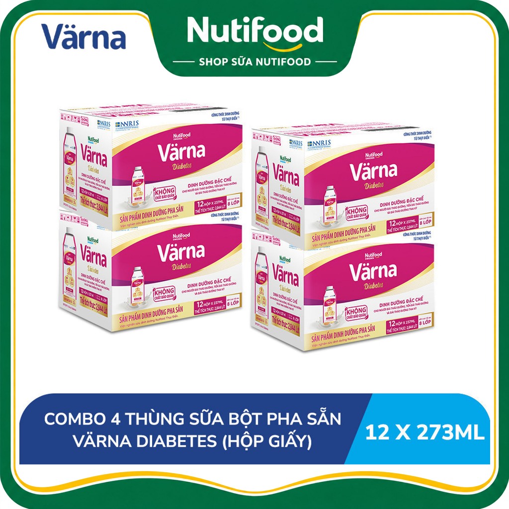 (BAO BÌ MỚI) Combo 4 Thùng 48 Hộp 237mL Sữa Bột Pha Sẵn Varna COLOSTRUM/ DIABETES -SHOP SỮA NUTIFOOD