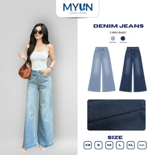 MYUN - Quần Jean Nữ Lưng Cao Ống Loe Rộng 34cm Dáng Dài Tôn Dáng Lai 3cm, Đứng Form JL3P6 MS06
