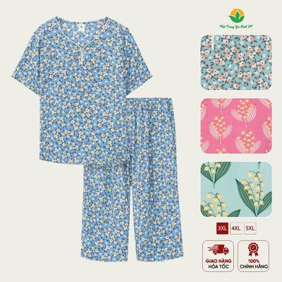 Đồ bộ mặc nhà nữ trung niên bigsize chất Lanh Việt Thắng, quần lửng, áo cộc tay - B06.6046