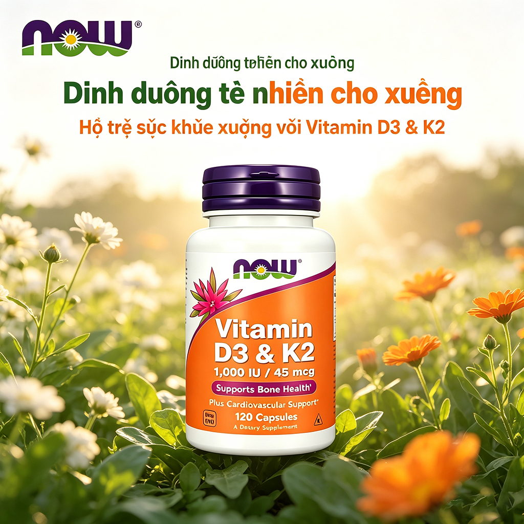 Now D3 K2 1000IU/45mcg – Chắc xương, cải thiện tim mạch, hỗ trợ xương khớp – Hộp 120 viên