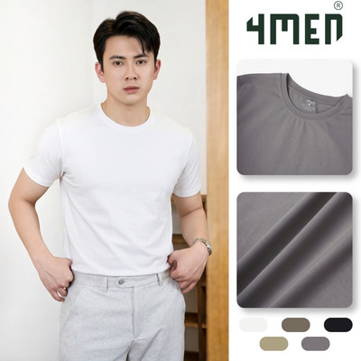 Áo thun nam cổ tròn trơn 4MEN AT186 form modern đẹp ôm body, vải cotton cao cấp co giãn 4 chiều thấm mồ hôi, giá rẻ