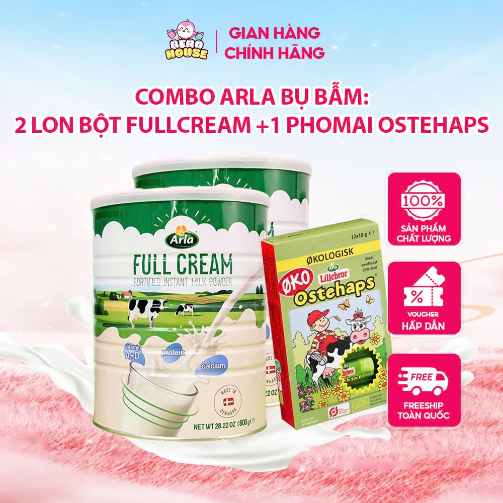 Combo Arla Bụ Bẫm 2x Sữa Arla Full Cream 800g Tặng 1 Hộp Phô Mai Hữu Cơ Arla Organic Cho Cả Gia Đình