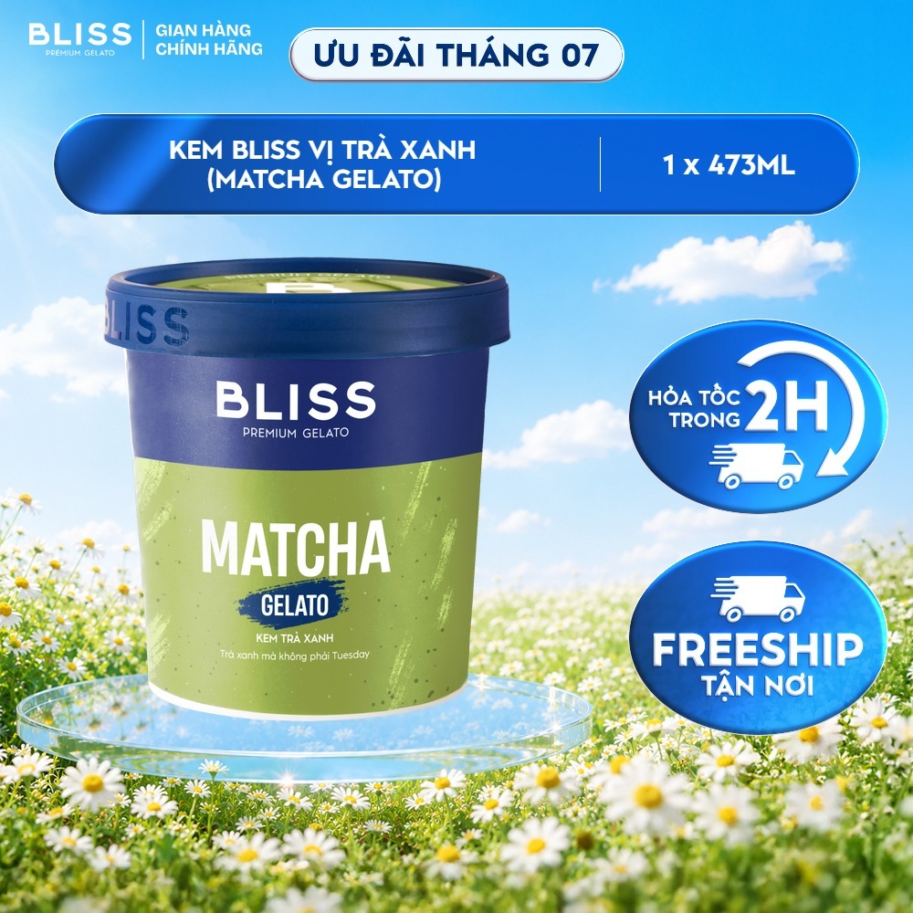 [Hỏa tốc HN/HCM] Kem BLISS vị Trà Xanh (Matcha Gelato) hộp 473ml
