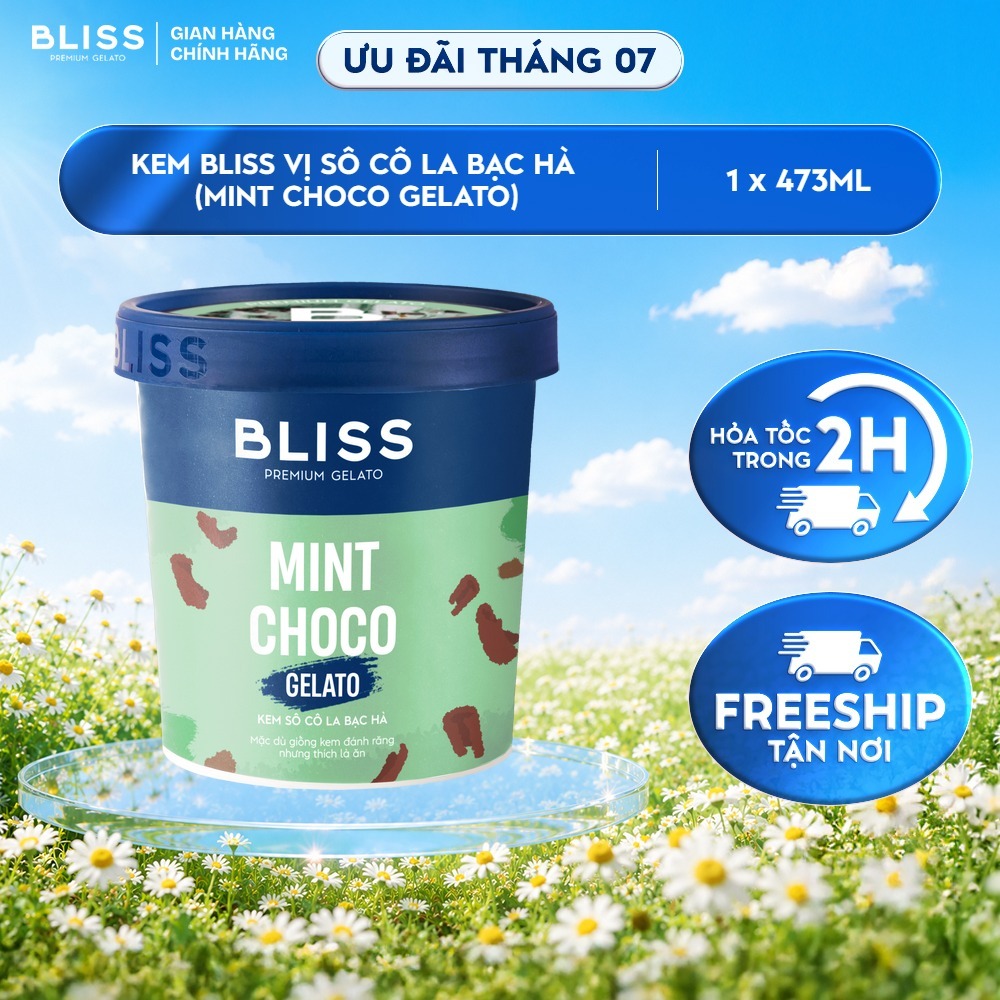 [Hỏa tốc HN/HCM] Kem BLISS vị Sô Cô La Bạc Hà (Mint Choco Gelato) hộp 473ml