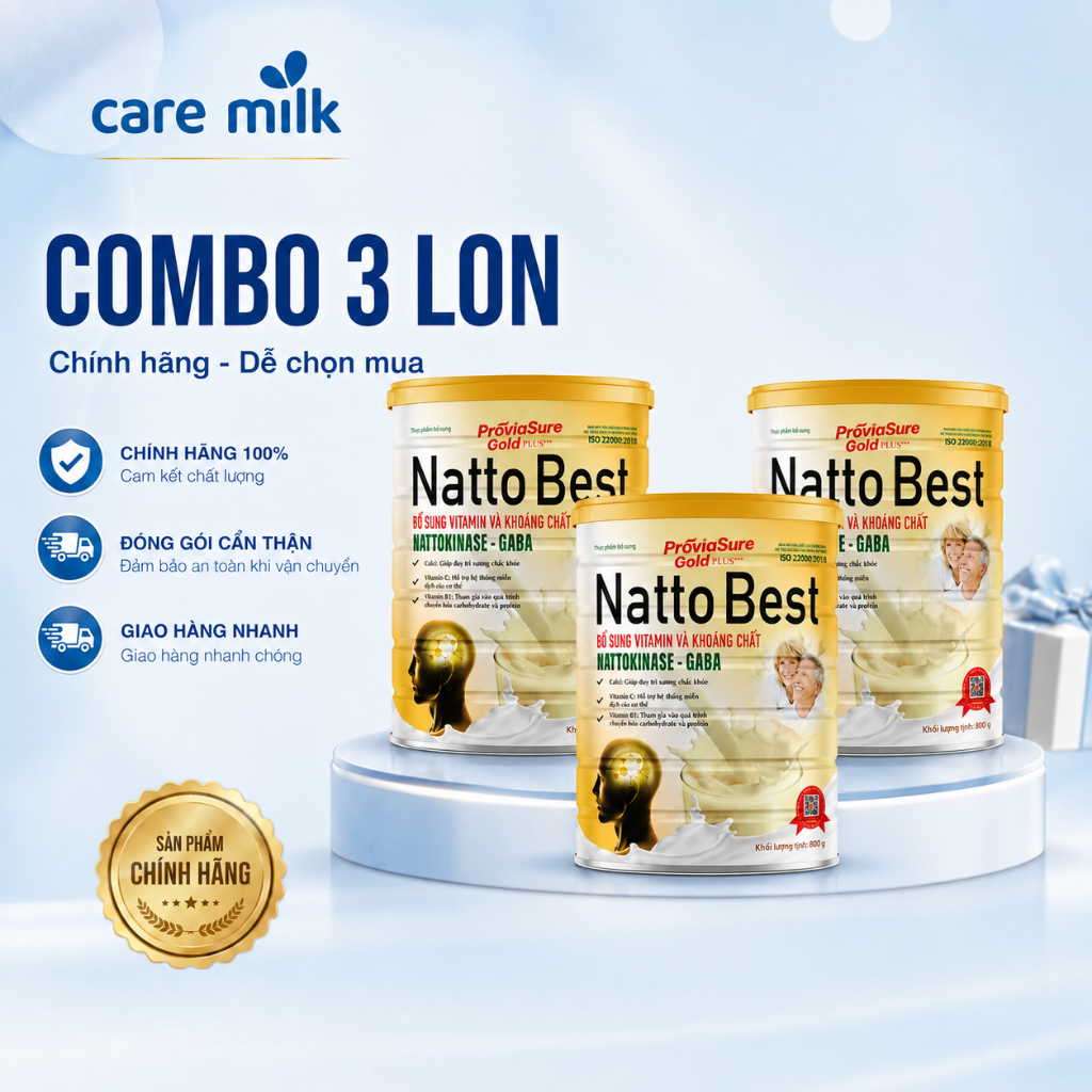 Combo 3 Lon Sữa Bột Natto Best Bổ Não, Giúp Ăn Ngon Ngủ Ngon Giảm Tê Bì Tay Chân Đau Nhức Lon 800G