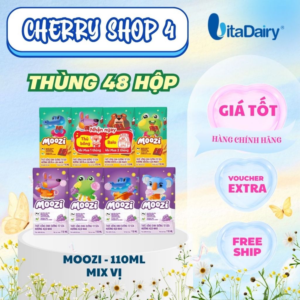 Sữa Moozi vị trái cây - 110ml - date T9-26 - thùng 48 hộp - Vitadairy - Hàng chính hãng